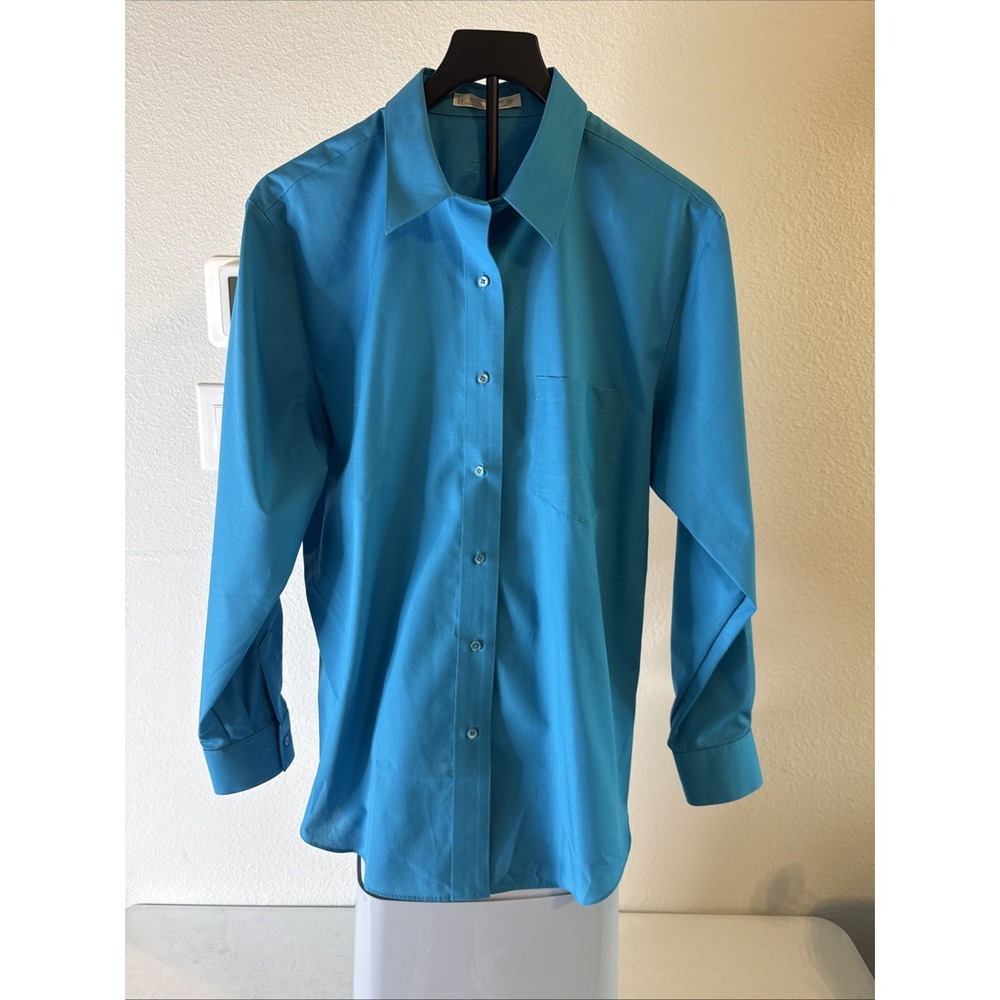 Foxcroft Women's Wrinkle Free Button Down Shirt Long Sleeve Blue Size 14